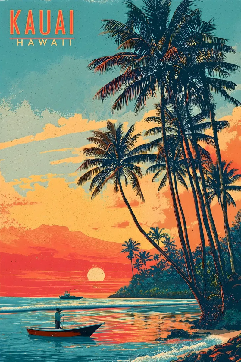 Kauai Hawaii vintage Reiseposter poster with plastic frame by Vintage Travel Art