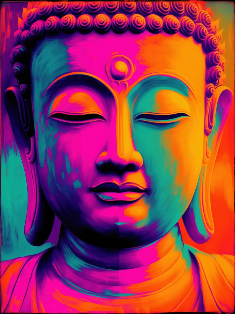 Kleurrijke Boeddha | Meditatie ontmoet moderniteit canvas met Baklijst van Autofocus