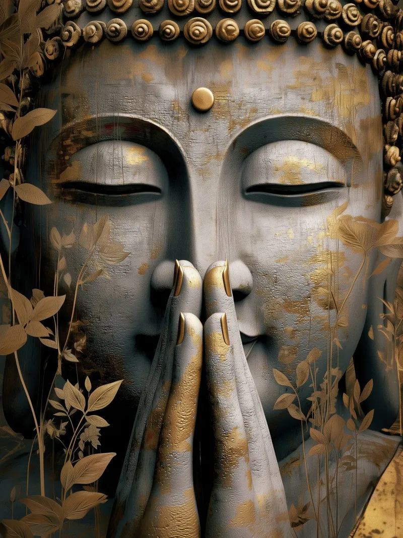 Buddha meditativo in un elegante look in argento e oro carta hahnemühle da Autofocus