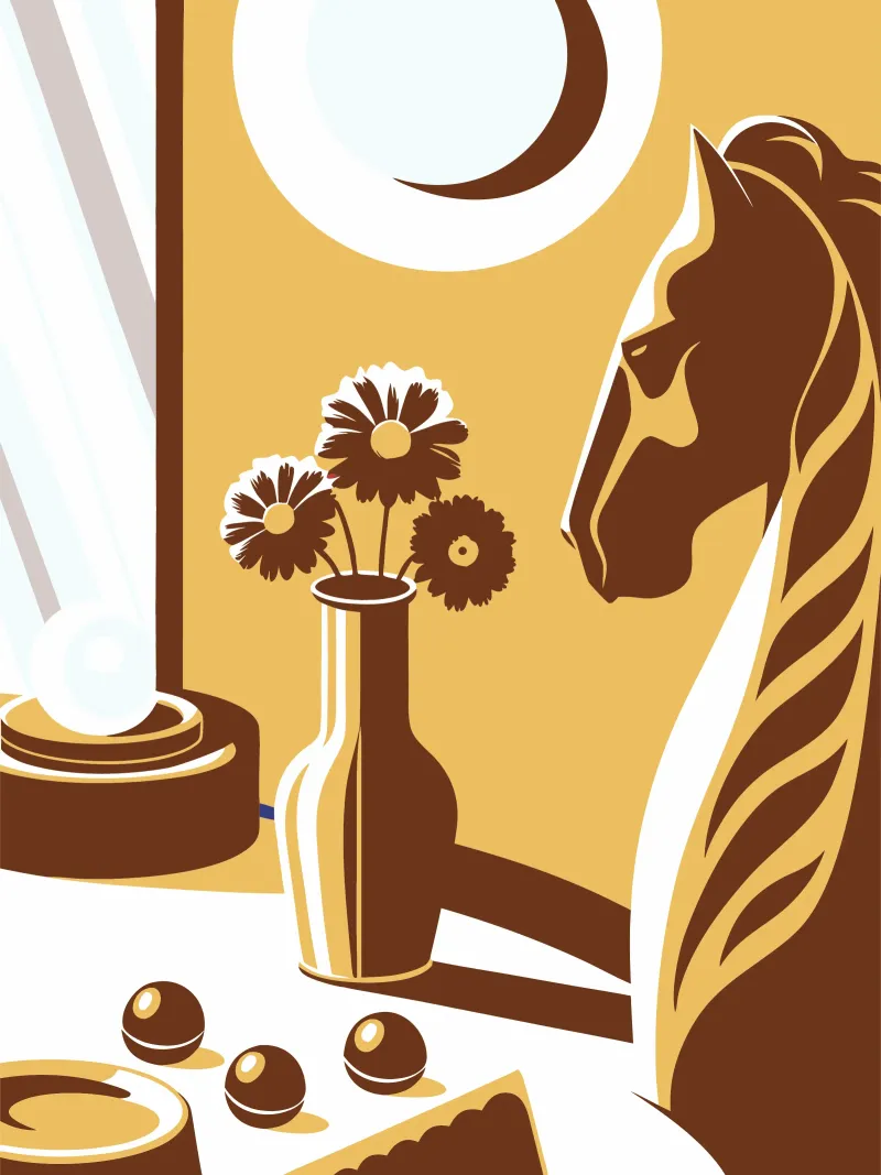 Statua di cavallo e vaso di fiori pellicola backlit da STORE PRESENCE