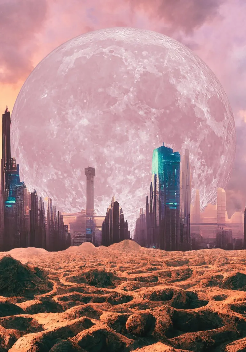 città rosa futuristica pellicola backlit da Berwies Artwork