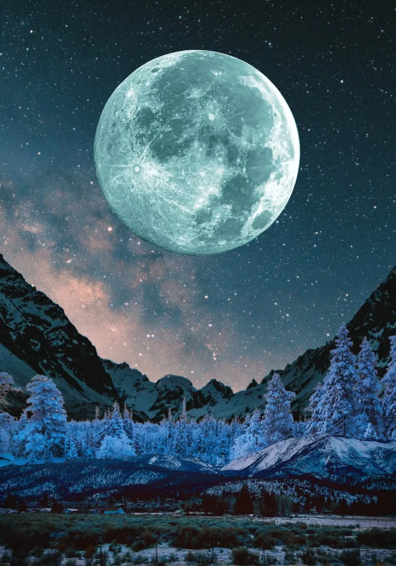Luna piena sulle montagne innevate tela con Cornice a cassetta da Berwies Artwork