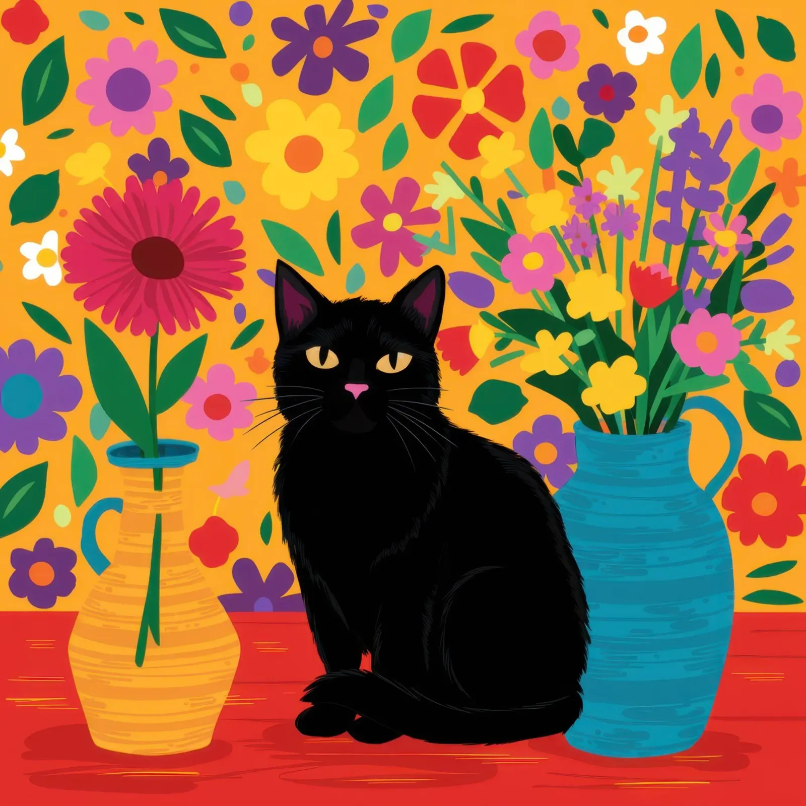De kat van de middernachtstuin canvas van Ink Pulse