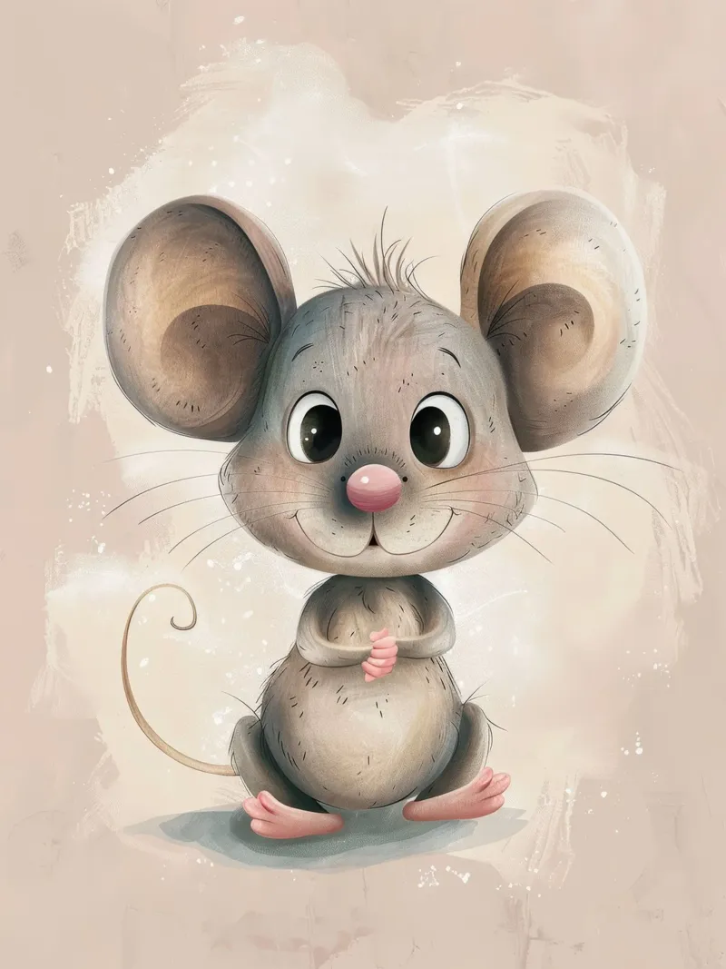 Cute cartoon mouse character with big ears and friendly face canvas by DesignDoodle