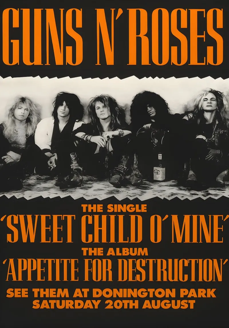 Guns N’ Roses Huge 5′ Donington Park 1988 Concert Poster backlit film by DGUnder