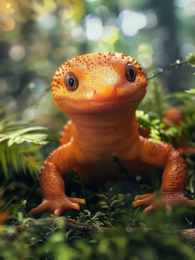 Leuchtend orangefarbene Eidechse inmitten von üppigem Laub in einem Wald Hahnemühle von DesignDoodle