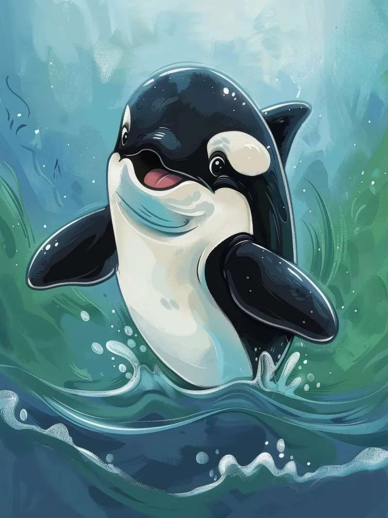 Orque joyeux et mignon jouant dans l'eau claire de l'océan, hahnemühle de DesignDoodle