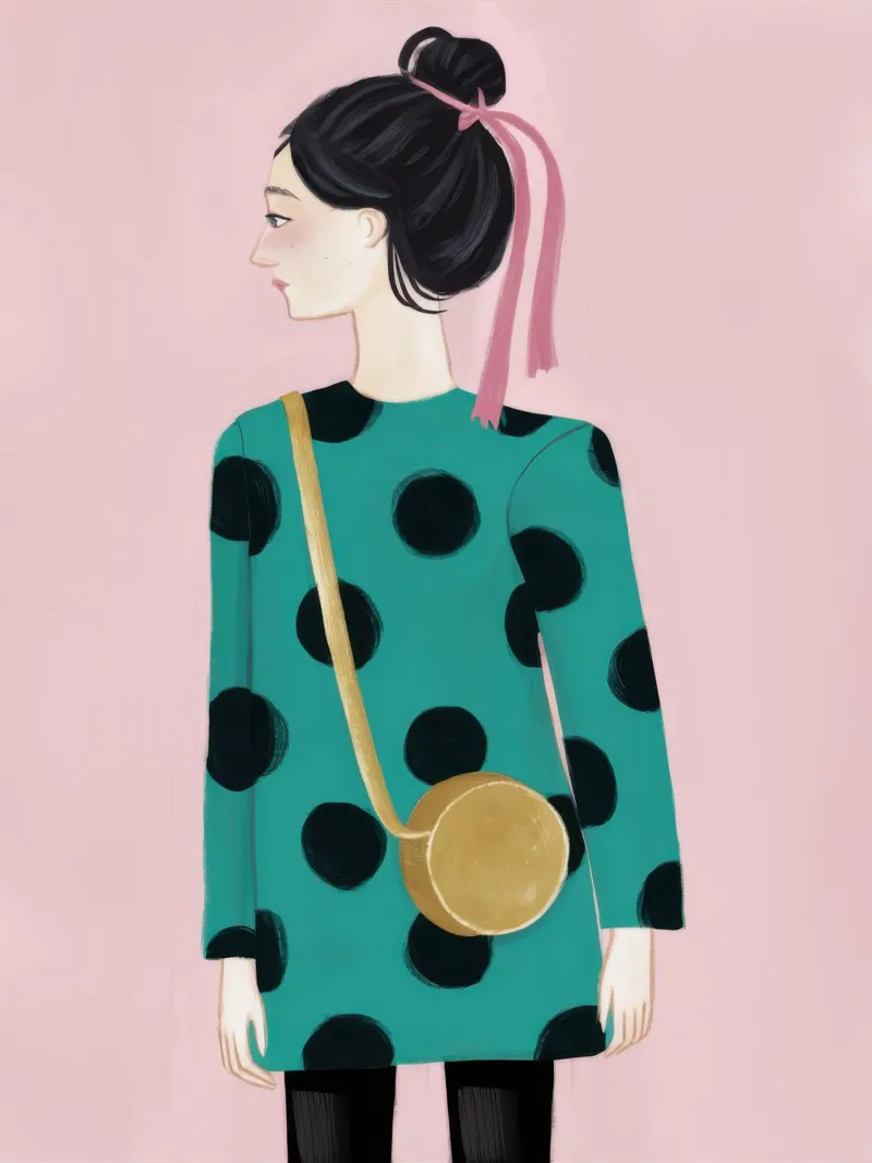 Smaragdfarbener Polka Dot Poise Poster mit Aluminium Rahmen von Giant Foxs