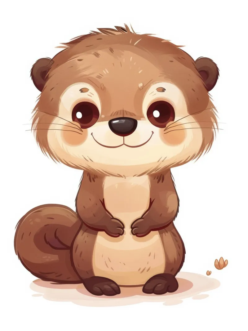 Simpatico personaggio di lontra dei cartoni animati in piedi con un sorriso amichevole pellicola backlit da DesignDoodle