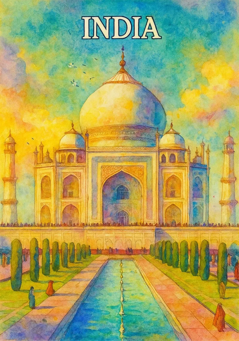 India pintando la imaginación poster con marco de madera de Diamond