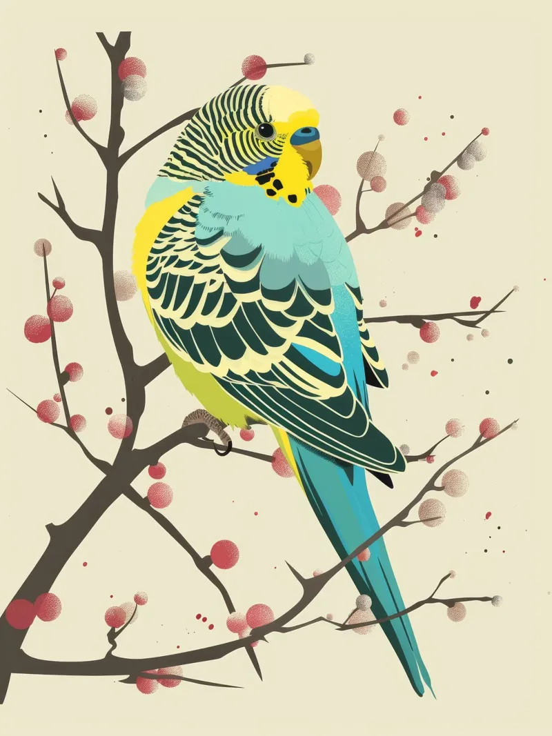 Il pappagallino appollaiato su un ramo in mezzo ai fiori pellicola backlit da DesignDoodle