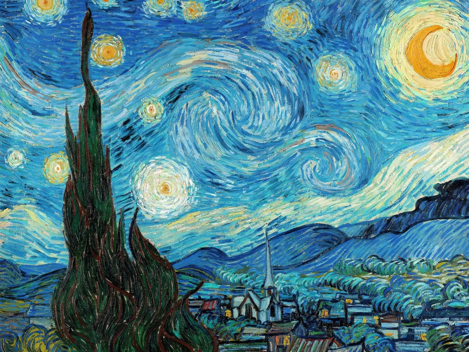 Notte stellata, 1889 - Poster di Vincent van Gogh poster con telaio in legno da Sylviepaint