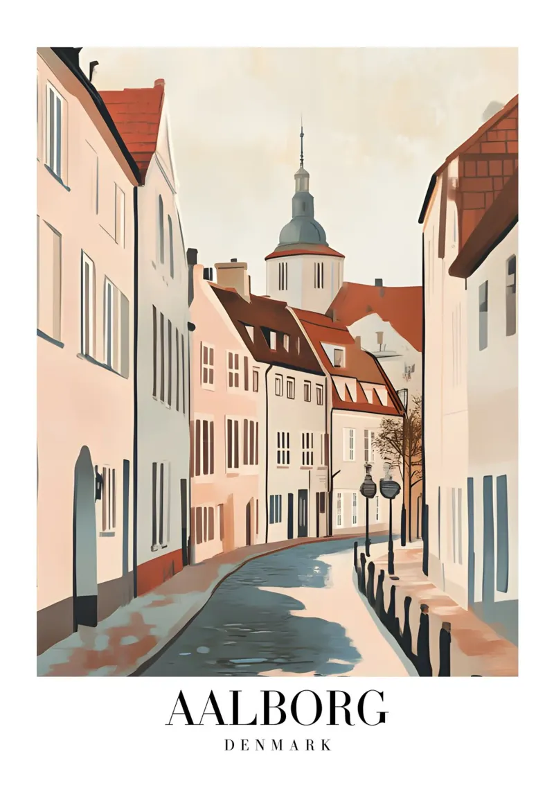 Aalborg Denemarken Straatbeeld - Nordic Cityscape Art Print poster van homdeco