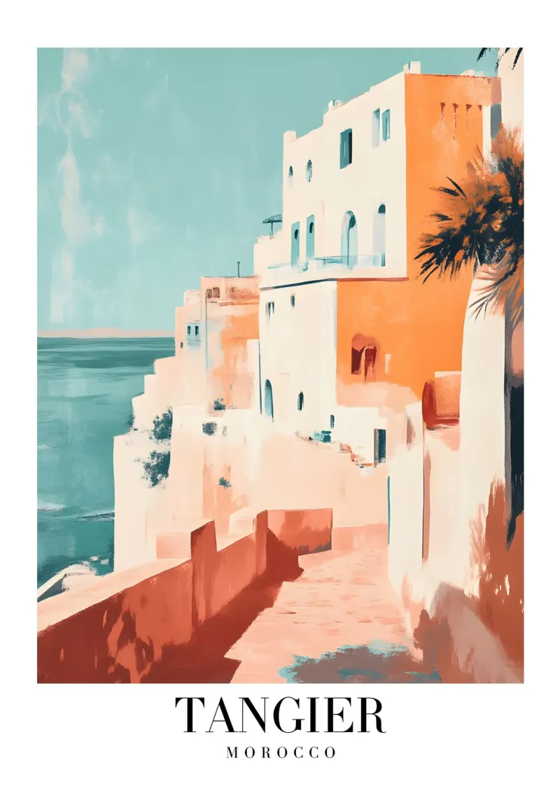 Tanger Maroc Vue côtière - Architecture méditerranéenne Pr toile avec Caisse américaine de homdeco
