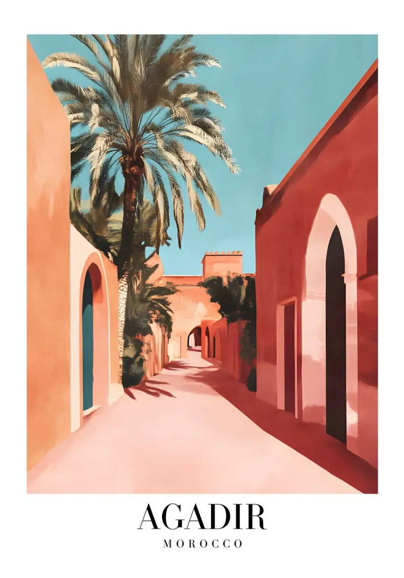 Agadir Morocco Desert Street - Warm Tones Architecture Print canvas with Floater frame by homdeco