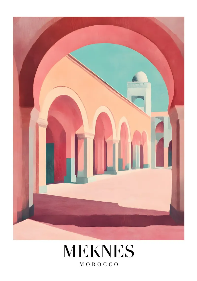 Meknes Morocco Archway Corridor - Abstract Moroccan Art canvas with Floater frame by homdeco
