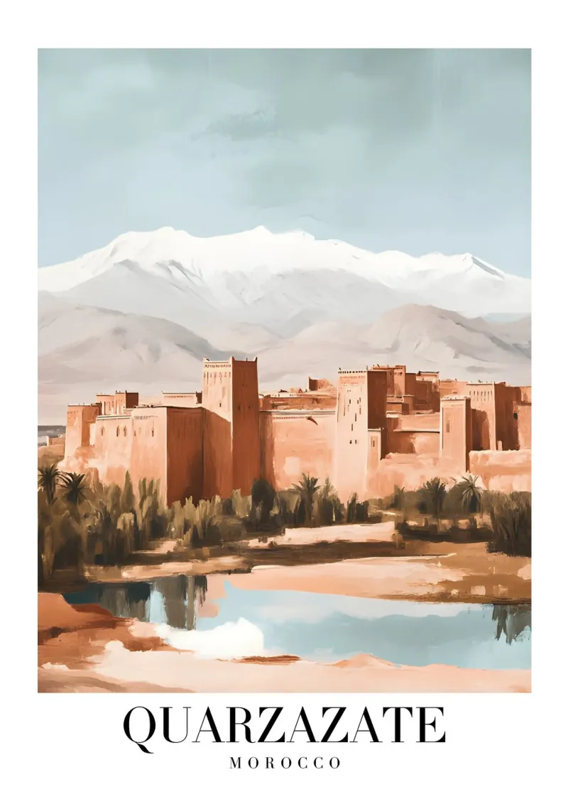 Ouarzazate Marruecos Kasbah View - Atlas Mountains Art Print lienzo con Marco flotante de homdeco