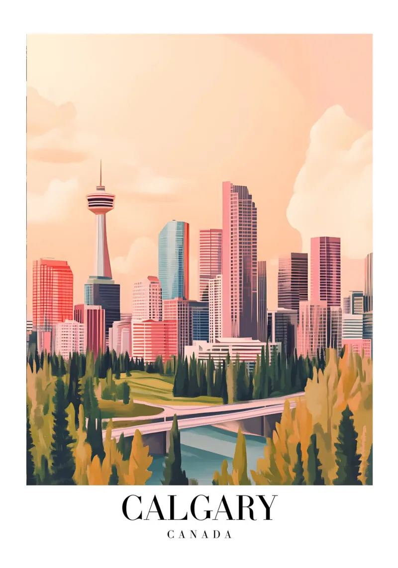 Calgary Canada Stadsgezicht - Skyline & Toren Art Print canvas met Baklijst van homdeco
