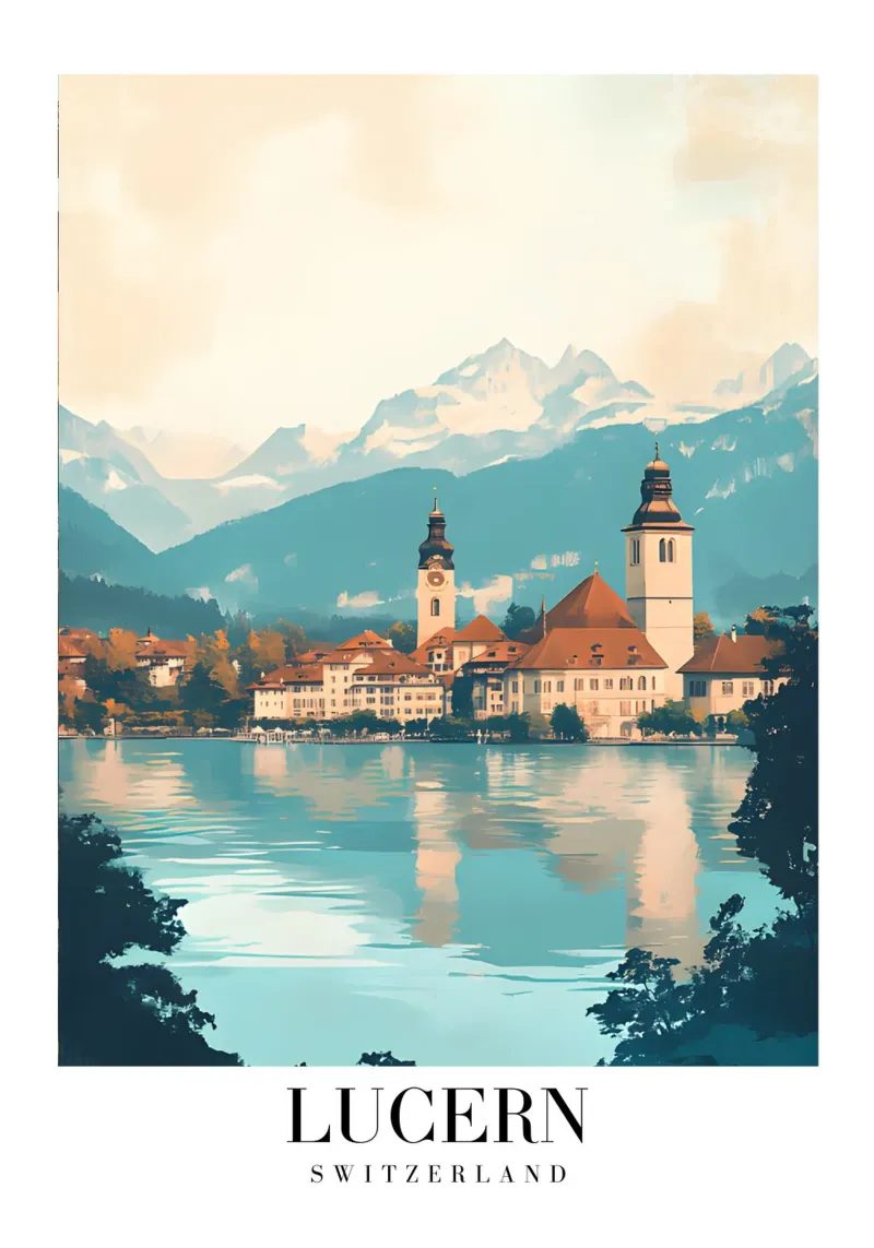 Lucern Switzerland Lake View - Alpine Cityscape Art Print plexiglas de homdeco
