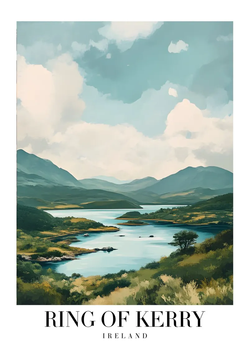 Ring of Kerry Ireland - Panoramic Lakes & Mountains Print canvas with Floater frame by homdeco