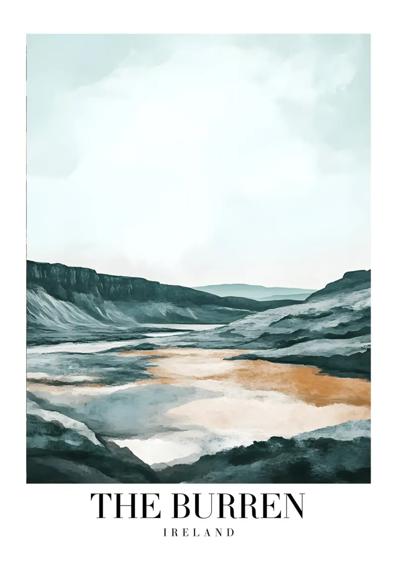 The Burren Ireland Valley View - Abstract Landscape Art canvas with Floater frame by homdeco