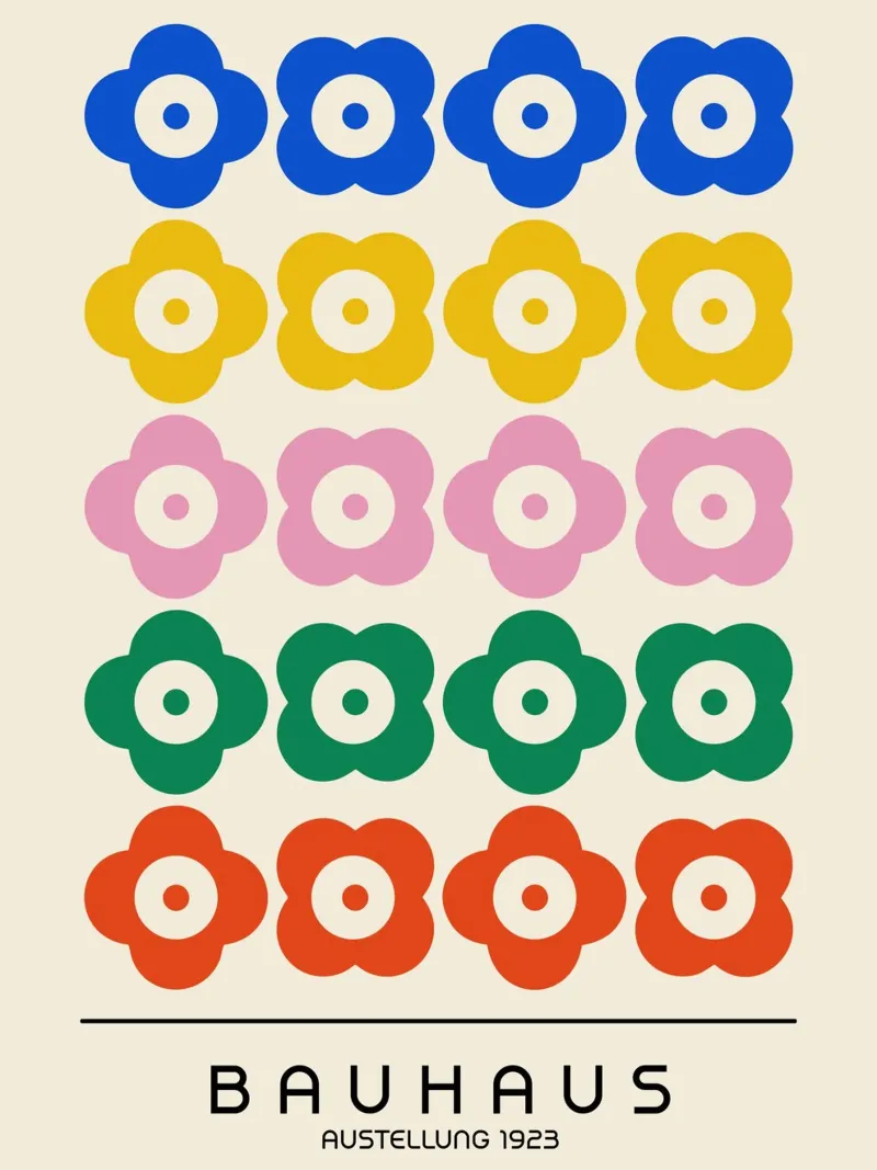 Bauhaus Bloemen 1923 | Kleurrijke Retro Kunstdruk poster met houten frame van Studio Vibe