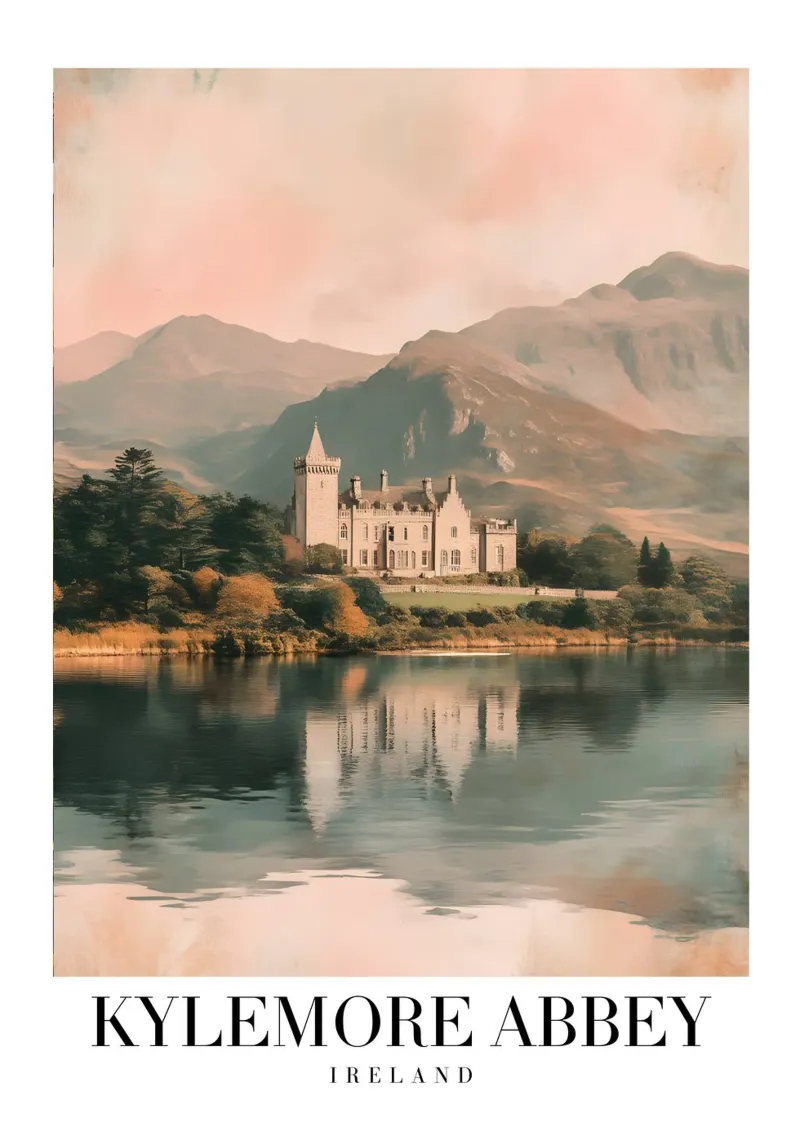 Kylemore Abbey Ierland - Kasteel Meer Landschap Print canvas met Baklijst van homdeco