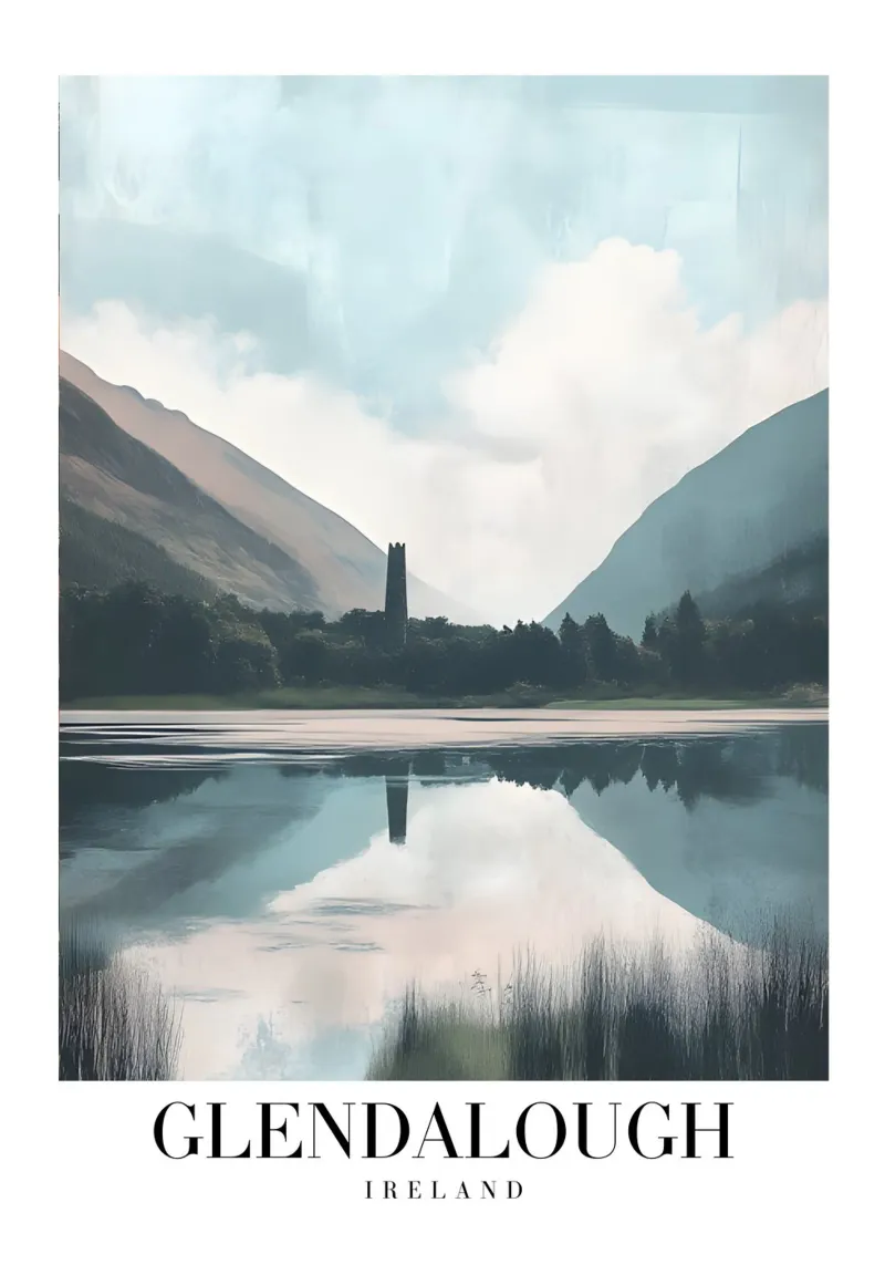Glendalough Ireland Lake & Round Tower - Misty Landscape canvas with Floater frame by homdeco