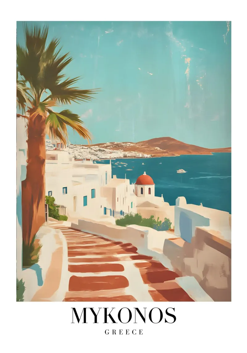 Mykonos Greece Village View - Whitewashed Aegean Art canvas with Floater frame by homdeco