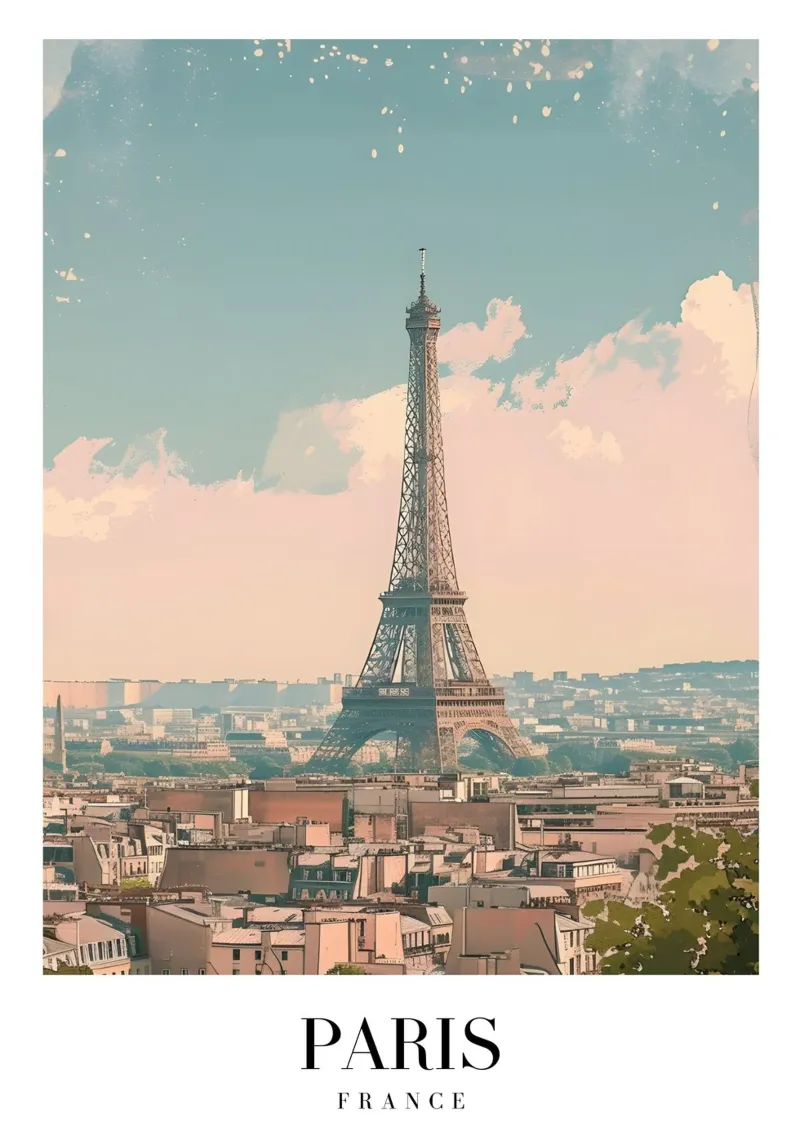 Parigi Francia - Skyline della Torre Eiffel - Stampa romantica della città poster da homdeco