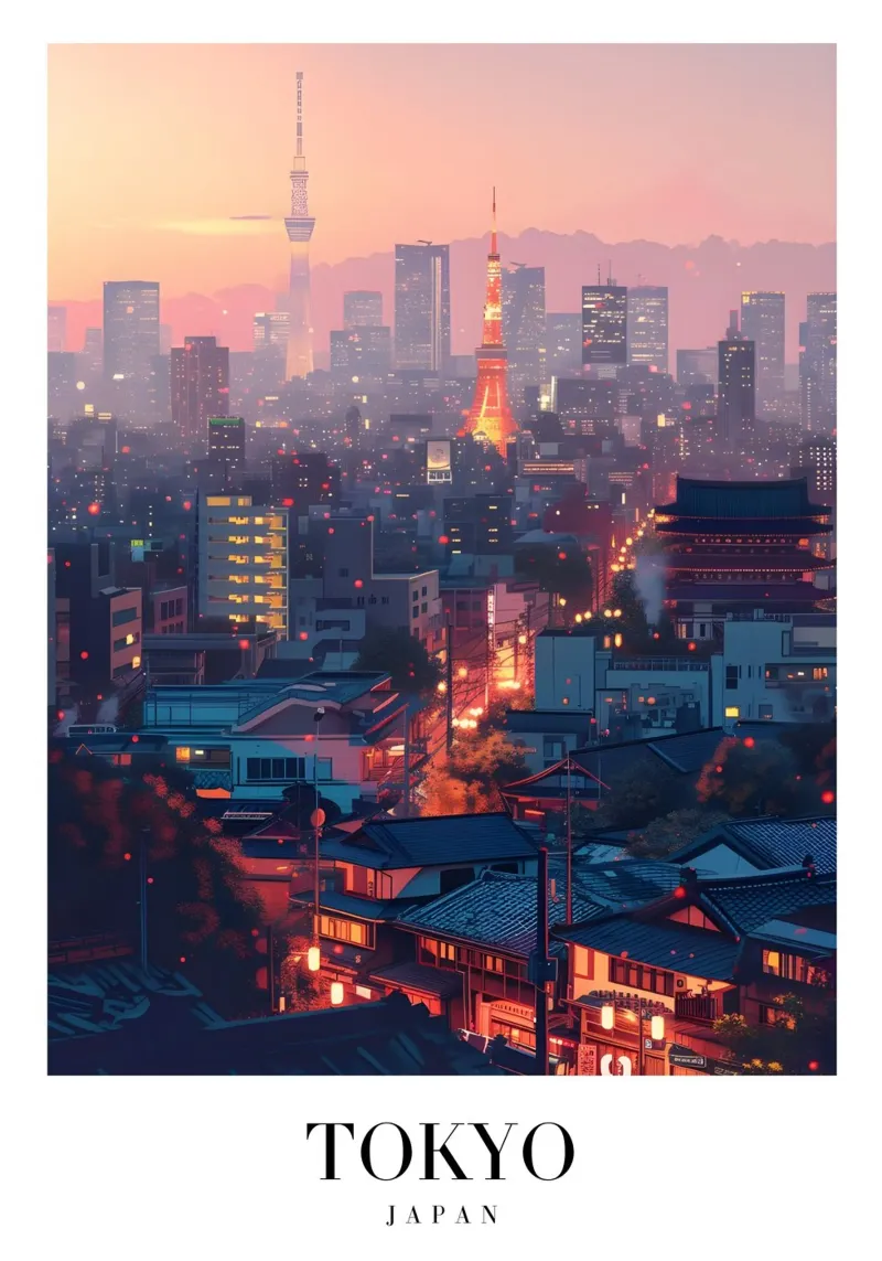 Tokyo Japan Sunset Skyline - Tokyo Tower Urban Art Print acrylic glass by homdeco