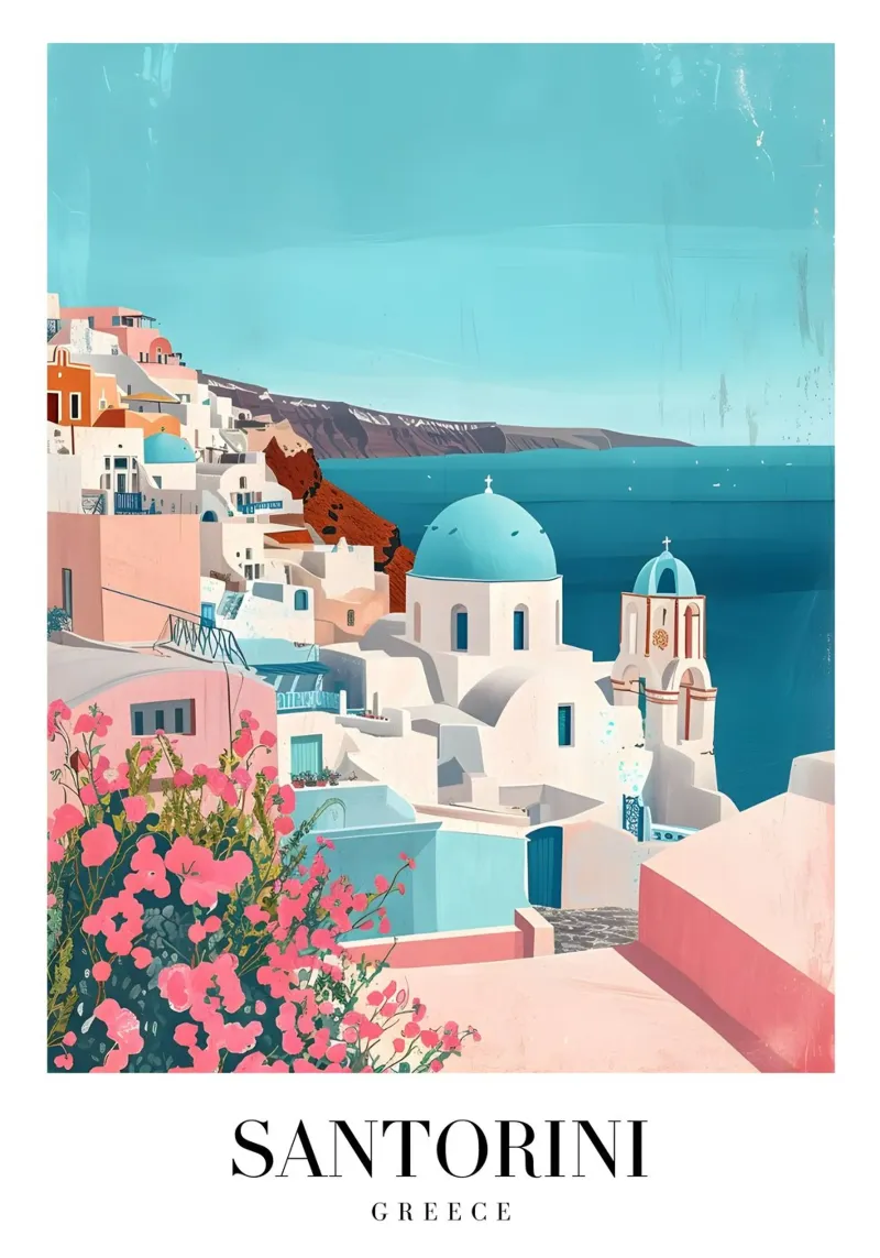 Santorini Greece Oia Village - Blue Dome Aegean Art acrylic glass by homdeco