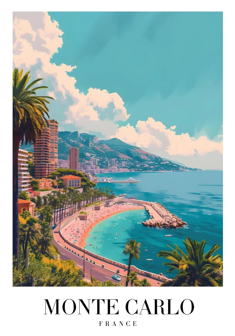 Monte Carlo Monaco Beach & Cityscape - Riviera Glamour pellicola backlit da homdeco