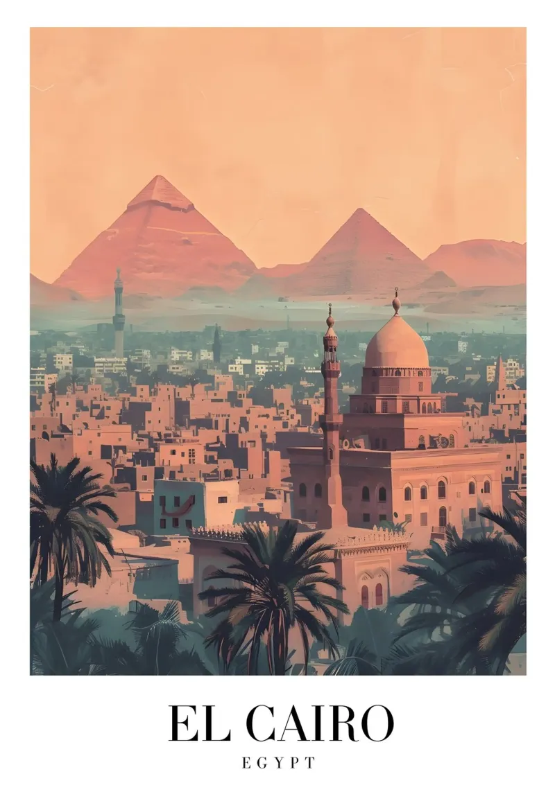 El Caïro Egypte Piramides & Moskee - Oude Stad Landschap Kunst canvas met Baklijst van homdeco