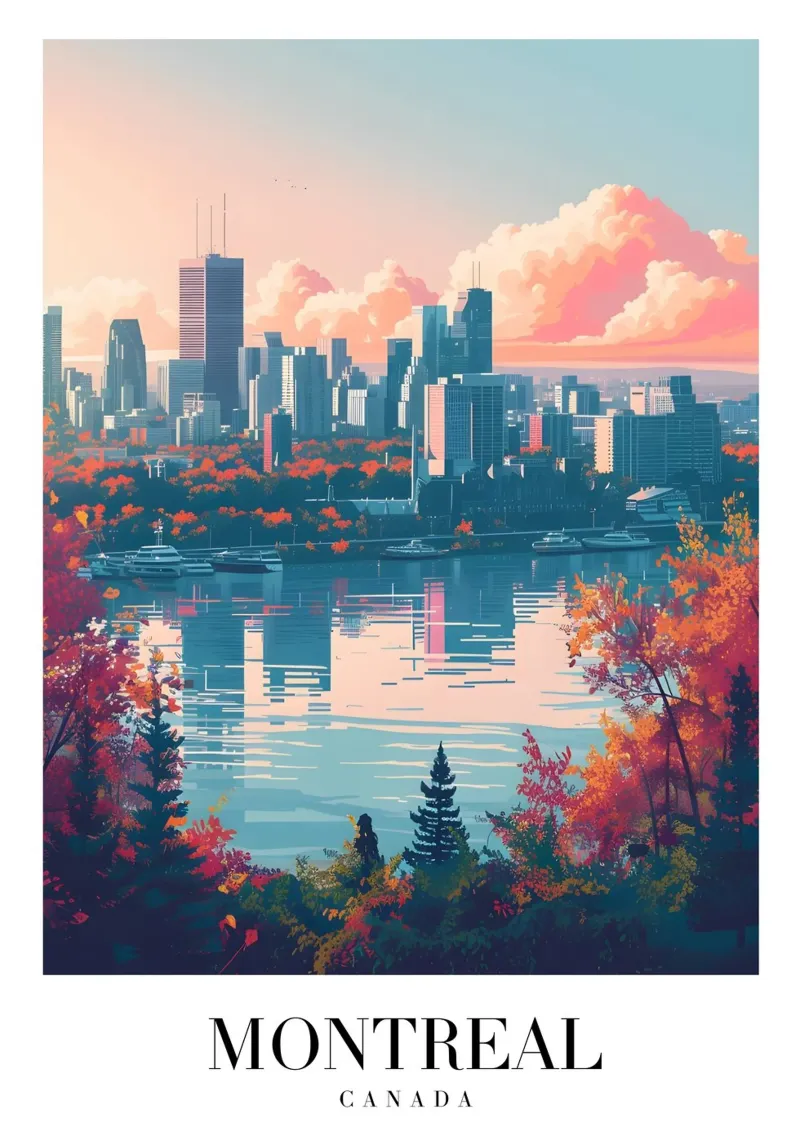 Montreal Canada - Paesaggio urbano autunnale - Stampa d'arte del fiume e dello skyline poster da homdeco