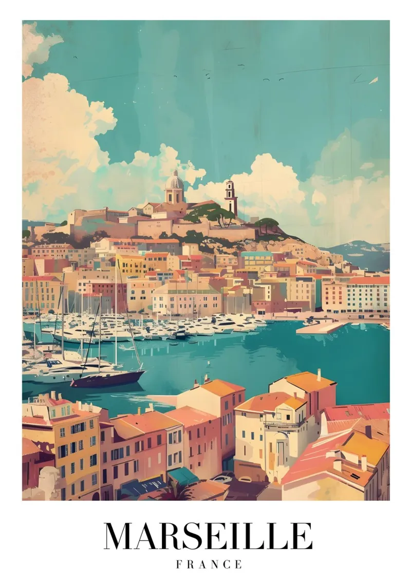 Marsiglia Francia - Paesaggio urbano del porto vecchio - Stampa d'arte costiera carta hahnemühle da homdeco