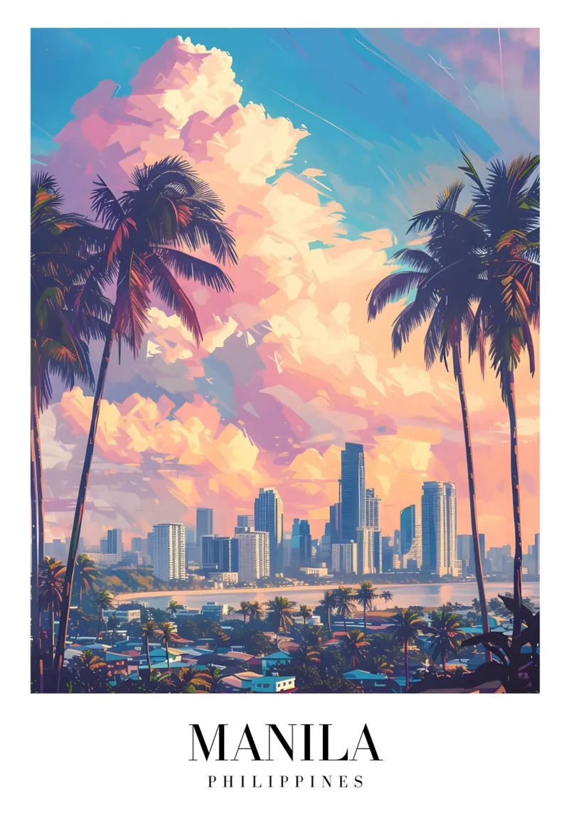 Manilla Filippijnen zonsondergang Skyline - Tropisch stadsgezicht kunst canvas met Baklijst van homdeco