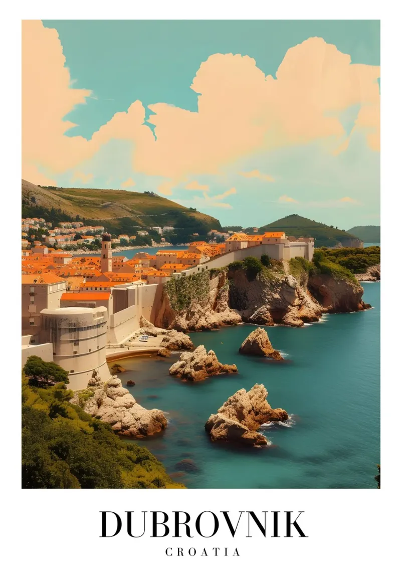 Dubrovnik Kroatië Oude Stad & Kust - Adriatisch Panorama canvas met Baklijst van homdeco