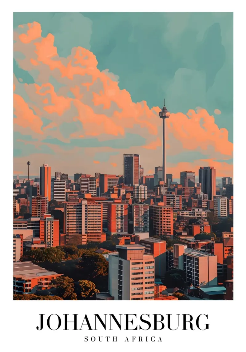 Johannesburg Skyline & Sentech Tower - Stadsgezicht Kunst canvas met Baklijst van homdeco