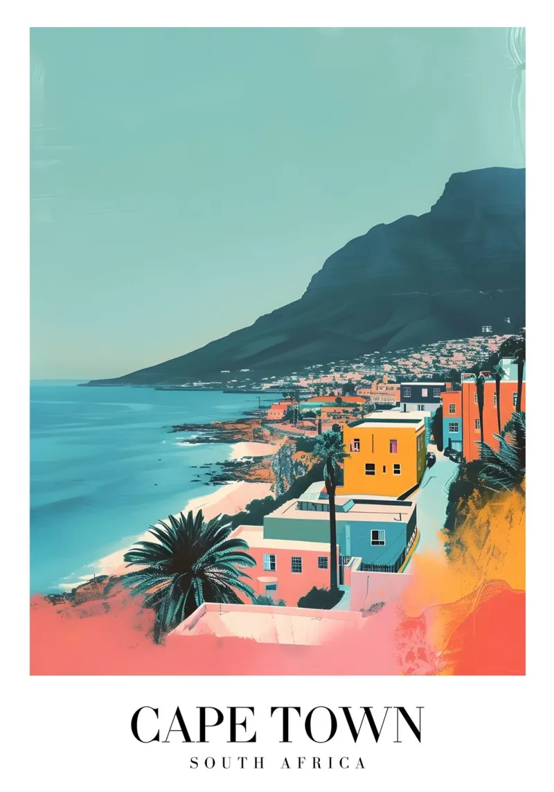 Kaapstad Zuid-Afrika Kustgezicht - Tafelberg Kunst canvas met Baklijst van homdeco