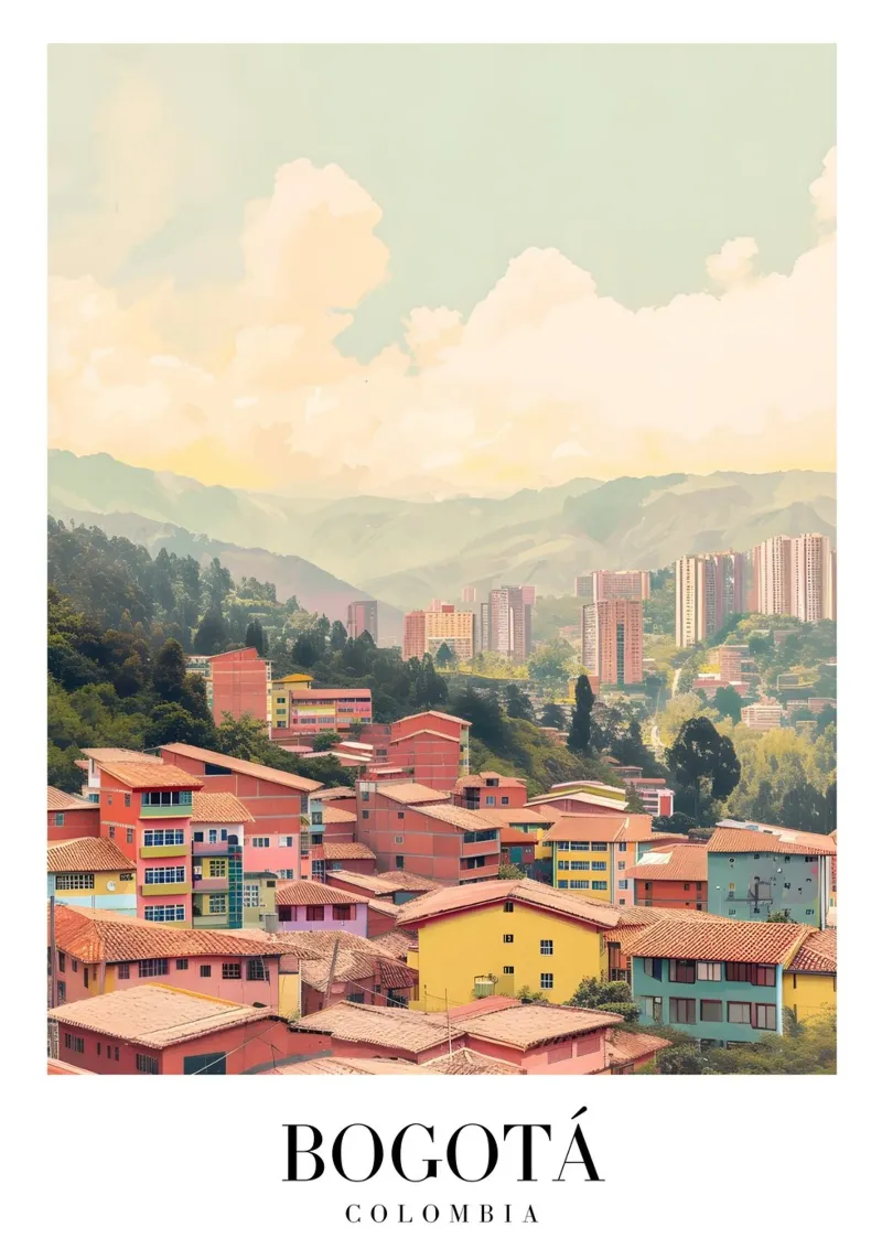 Bogotá Colombia Kleurrijke Heuvels - Berg Stadsgezicht Kunst canvas met Baklijst van homdeco