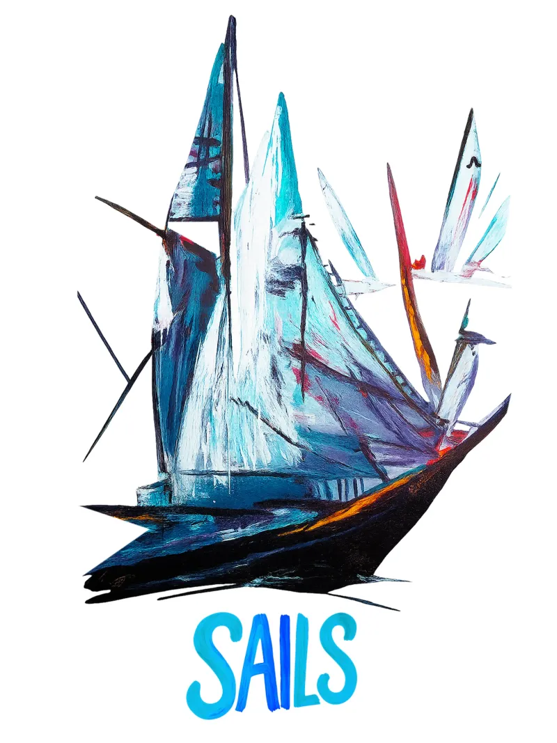 FREE SAILS BLUE poster with aluminum frame by Vintage Van Gogh