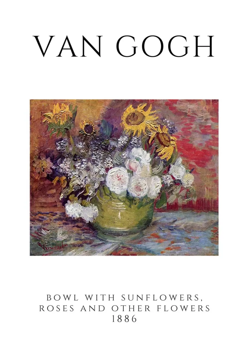 La ciotola con fiori di Van Gogh, 1886 - Stile post-impressionista poster con telaio in alluminio da homdeco