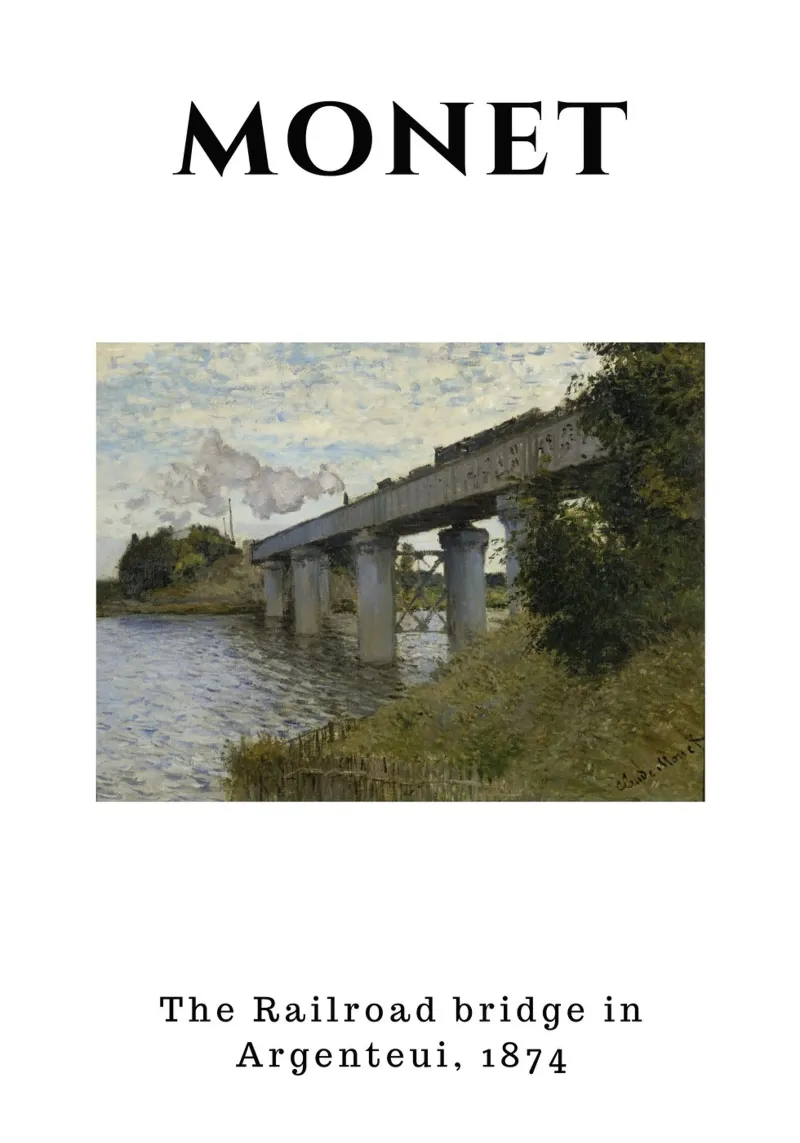 Monet's Argenteuil Railroad Bridge, 1874 - Impressionist Lan canvas with Floater frame by homdeco