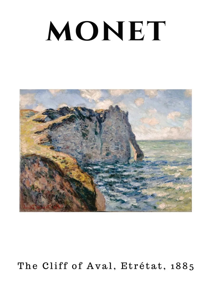La scogliera d'Aval di Monet, Étretat, 1885 - Impressionismo costiero poster con telaio in legno da homdeco