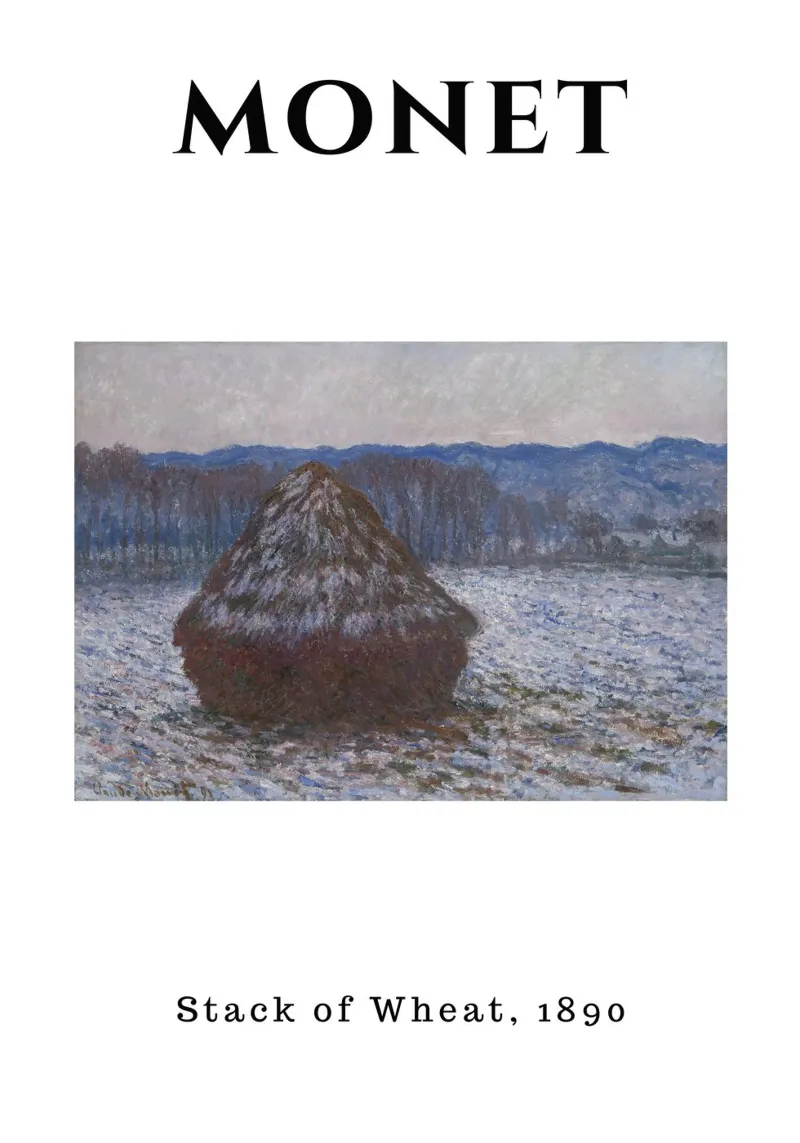 Il mucchio di grano di Monet, 1890 - Paesaggio invernale impressionista poster con telaio in plastica da homdeco