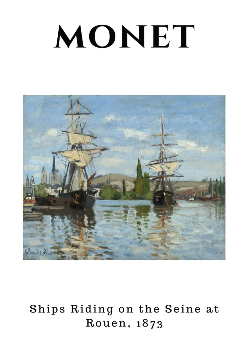 Monet's Ships on Seine at Rouen, 1873 - Impressionist Seasca canvas with Floater frame by homdeco