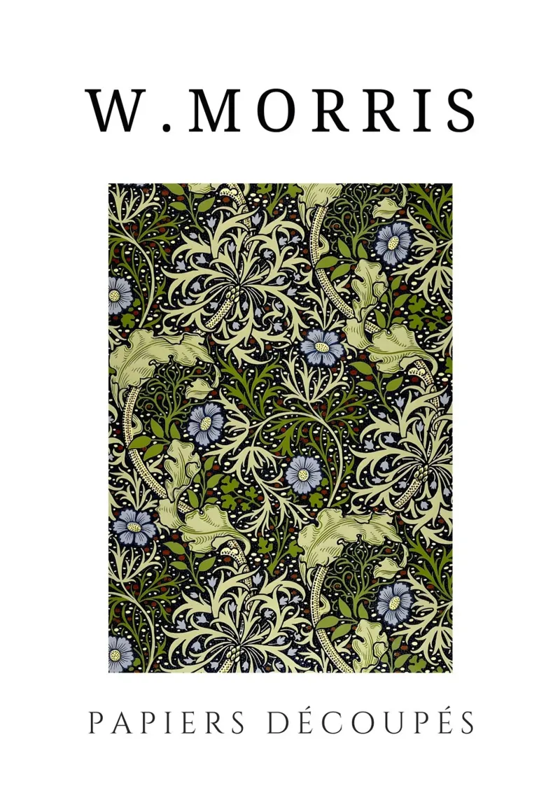 W. Morris Cut Papers: Motivo floreale caprifoglio e tulipano poster con telaio in alluminio da homdeco