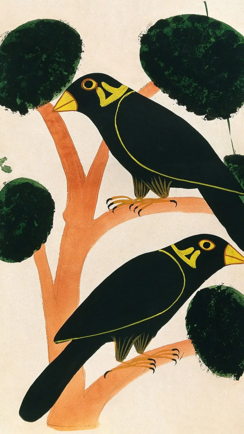 black  bird japanese tela con Cornice a cassetta da vintageshop
