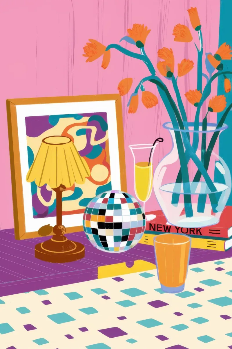 Levendige maximalistische hoek poster met kunststof frame van Mythy Brush